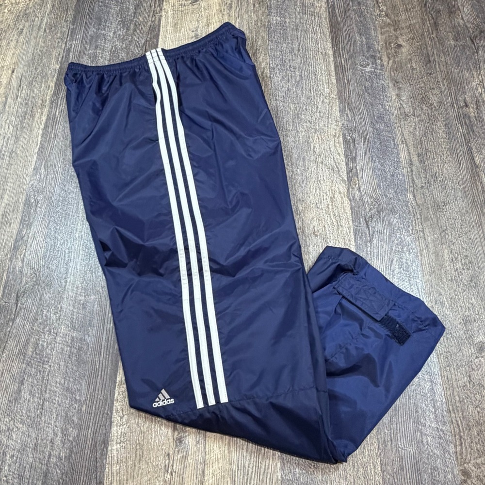Adidas Track Pants Mens XL Navy Blue Vintage Striped Windbreaker Bottoms
